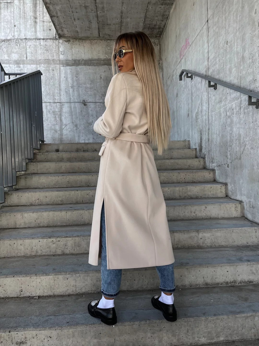 Double-breasted Lapel Split Jacket For Women