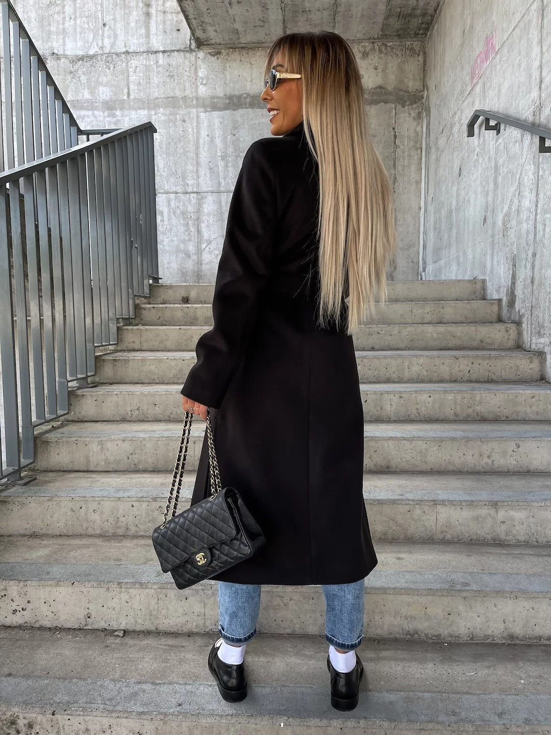 Double-breasted Lapel Split Jacket For Women